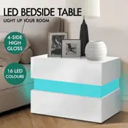 ALFORDSON Bedside Table RGB LED Nightstand 2 Drawers 4 Side High Gloss White