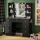 Modern Black Dressing Table Makeup Desk with 10 LED Mirror Bedroom Vanity Set