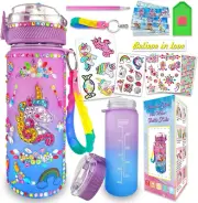 Decorate Your Own Water Bottle Kits for Girls Age 4-6-8-10, Unicorn Gem Diamo...