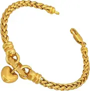 [Lifetime Jewelry] “Love Heart” 4mm Wheat Chain Bracelet for Women 24k Gold Plated