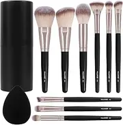 Makeup Brushes 11 Pcs Easy-taken Travel Makeup Brush Set Foundation Eye Shadows Blush Face Powder Concealer Mini Make up Brushes with Case（Black Gold）
