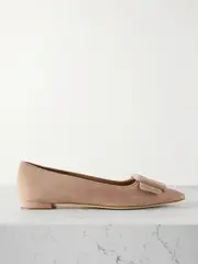 [Manolo Blahnik] Manolo Blahnik - Maysale Buckled Suede Point-toe Flats - Taupe - IT40.5 IT 40.5 Brown