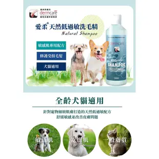 澳洲進口 得膚克 Dermcare-Vet 愛柔洗毛精250ml 燕麥蘆薈250ml/天然低過敏500ml 天然洗毛精