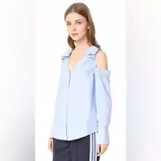 Club Monaco French Blue Shiyah Button Up Cold Shoulder Top Size Small