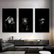 Colorful Graffiti Cute 3 Wise Monkey Canvas Painting Poster - Printed Wall Art Print 30x60cm(11.8x23.6in)x3