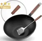 13" Carbon Steel Wok with Lid & Spatula - Non-Stick Stir-Fry Pan for Electric