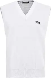 Guv'nors Men Unisex Lawn Bowling Tank Top Knitted Sleeveless Jumper White with Bowls Logo On The Front V Neck