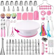 137 PCs Cake Decorating Kit with Cake Stand Turntable, 55 Numbered Icing Tips, 15 Nozzles, 1 Reusable Piping Bags, Leveler, 2 Spatulas, 3 Scrapers & More Baking Supplies for Cake Cupcake Decorations