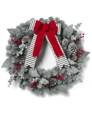 Gerson International Snowy Pine Christmas Wreath With Red Berries, Pinecones, Bow