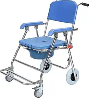 Juebueix Bedside Commode with Wheels, Folding Shower Commode Wheelchair with 250 lbs Weight Capacity, Shower Chair for Elderly and Disabled Injured, Waterproof Rolling Toilet Chair with Arm and Backr