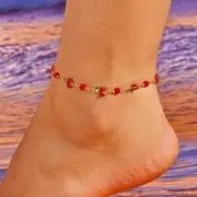 Charm Red Cherry Anklets for Women Vintage Boho Zircon Love Heart Flower Foot Le