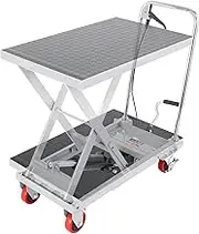 VEVOR Hydraulic Lift Table Cart, 500lbs Capacity 28.5" Lifting Height, Manual Single Scissor Lift Table with 4 Wheels and Non-Slip Pad, Hydraulic Scissor Cart for Material Handling, Gray