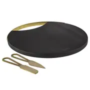 3pc Orson Stainless Steel Cheese/Spreader Knife Set w/ Acacia Platter Tray Black