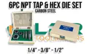 NPT 6pc Tap & Hex Die Boxed Set [Sizes 1/4" to 1/2"] Carbon Steel