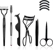 Kalolary 7pcs Eyelash Comb Brush Tools Eyebrow Brush Comb Eyelash Separator Tool Professional Eye Brow Spoolie Brushes for Makeup Grooming Eyelash Curler Silicone Refill Pads Tweezers Scissors