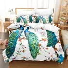 Watercolor Peacock Doona Duvet Quilt Cover Queen Bedding Set Pillowcase Queen