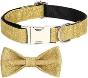 Dog Collar-Soft Bowtie Dog Collars with Metal Buckle, Cute&Comfortable Dog Collar with Bow for Small Medium Large Dogs (Gold, Medium)