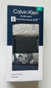 NEW Calvin Klein Boys 5 Pack Cotton Strech Boxer Briefs Size XL