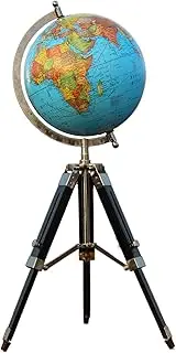 Antique World Globe With Tripod Wooden Stand. 22 Inch Tall Vintage Look Tripod World Globe For Learning & Decorations.