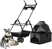 Pet Dog Stroller Lightweight Dog Prams Pushchairs for Small Dogs, Foldable Pet Stroller Pushchair with Cup Holder Tray, Puppy Cat Travel Stroller with Adjustable Handle(Nero)