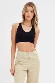 Black Tank Top Sleeveless Seamless - Size S, Women's Singlet