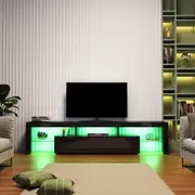 ELEGANT 2 Drawers Tv Cabinet Gloss Black Entertainment Unit Stand with RGB LED Light 2000mm