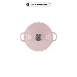 【Le Creuset】琺瑯鑄鐵鍋圓鍋 18cm(雪紡粉-鋼頭-內鍋白)