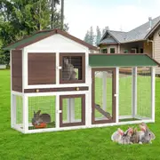 Advwin Rabbit Hutch 133cm x 36cm x 83cm Bunny Cage Chicken Coop 2 Level Wooden Pet House