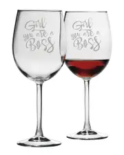 susquehanna Set of Two 19oz Girl You Are A Boss Wine Glasses