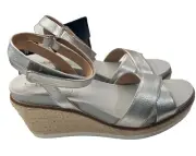 Cole Haan cloudfeel Silver Open Toe Ankle Strap Wedge Heeled Espadrille 9B