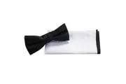 2pc Jeff Banks Men's Stylish Ivy League Bow Tie & Pocket Square Black White