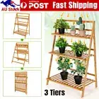 3 Tiers Bamboo Ladder Plant Stand 3-Tier Foldable Flower Pot Display Shelf Rack