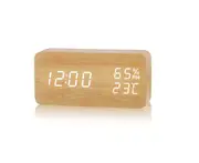 F13 Rectangular Creative Led Wood Clock Humidity Temperature Sound Control Electronic Clock Simple Wooden Alarm Clock