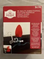 “New” Holiday Time 50 Multi Directional Gutter Shingle Light Clips Clear