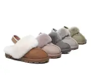 AUSTRALIAN SHEPHERD® UGG Slippers Kids Sheepskin Wool Slingback Waffle Plus - Goat Grey / AU Kids 13-2 / EU 33-34