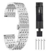 Stainless Steel Watch Bands Set 21mm Butterfly Clasp Metal Watch Strap, Silver