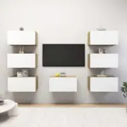 NNEVL TV Cabinets 7 pcs White and Sonoma Oak 30.5x30x60 cm Chipboard