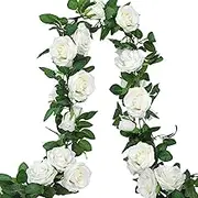 4 Pack Flower Garland, 26Ft Artificial Eucalyptus Floral Garland with White Rose Buds and Flowers, Silk Flower Vines for Wedding Arch Backdrop Wall Centerpiece Table Decor