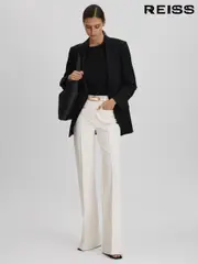 Reiss Cream Claude High Rise Flared Trousers (976696) | $310