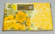 Vtg STEVENS Percale Sheet Yellow Cabbage Rose Cottage Core 70s Reto Double Flat