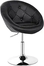 Giantex Swivel Vanity Chair, Height Adjustable Accent Chair w/Round Tufted Back, Modern Bar Stool w/PU Leather & Chromed Base, Office Task Chair Makeup Stool for Lounge Home Office Bar