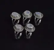 Wholesale 5pc 925 Sterling silver Cut White Rainbow Moonstone Ring Lot u840