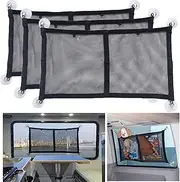 Etomvoop 3PCS Car Cargo Storage Net, Car Windows Suction Cup Hanging Bag Nylon Mesh Pocket Organizer Bag for Cargo Vans, Motorhomes, Mobile Homes, Caravans, Boats (Middle-3pcs)