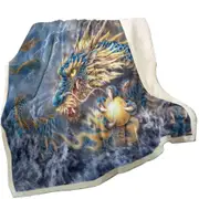 Cool Fantasy Art Ocean Storm Blue Dragon Throw Blanket