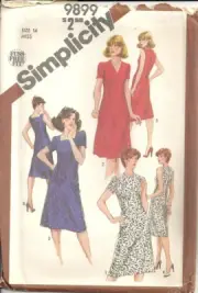 SIMPLICITY 9899 MISSES' SIZE 14 DRESSES W/NECKLINE VARIATIONS SEWING PATTERN VTG