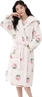 [UTOQIA] Pajama Robe Women Hooded Fleece Robe Short Plush Robes Soft Warm Spa Bathrobe Peach Pattern Lounge Bathrobe