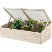 Costway Outdoor Wood Garden Mini Greenhouse Portable Raised Planter Box w/PVC Top Cover Vegetable Flower