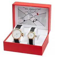 在飛比找PChome商店街優惠-MONDAINE 瑞士國鐵設計系列對錶禮盒-金 38mm/2