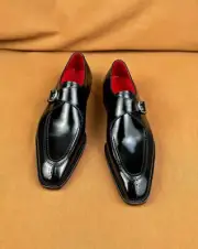New Custom Made Men's Black Leather Single Monk Strap For Party and Wedding
