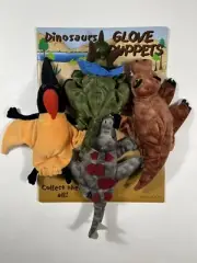 NEW VTG CALTOY Dinosaur Hand Glove Puppets Set of 4 Plush 2003 Dino Lover